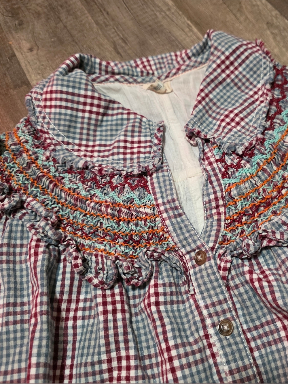 PILCRO ANTHROPOLOGIE v Neck Puff Sleeve Cottagecore Dress Boho Babydoll Plaid Y2 - Picture 10 of 16